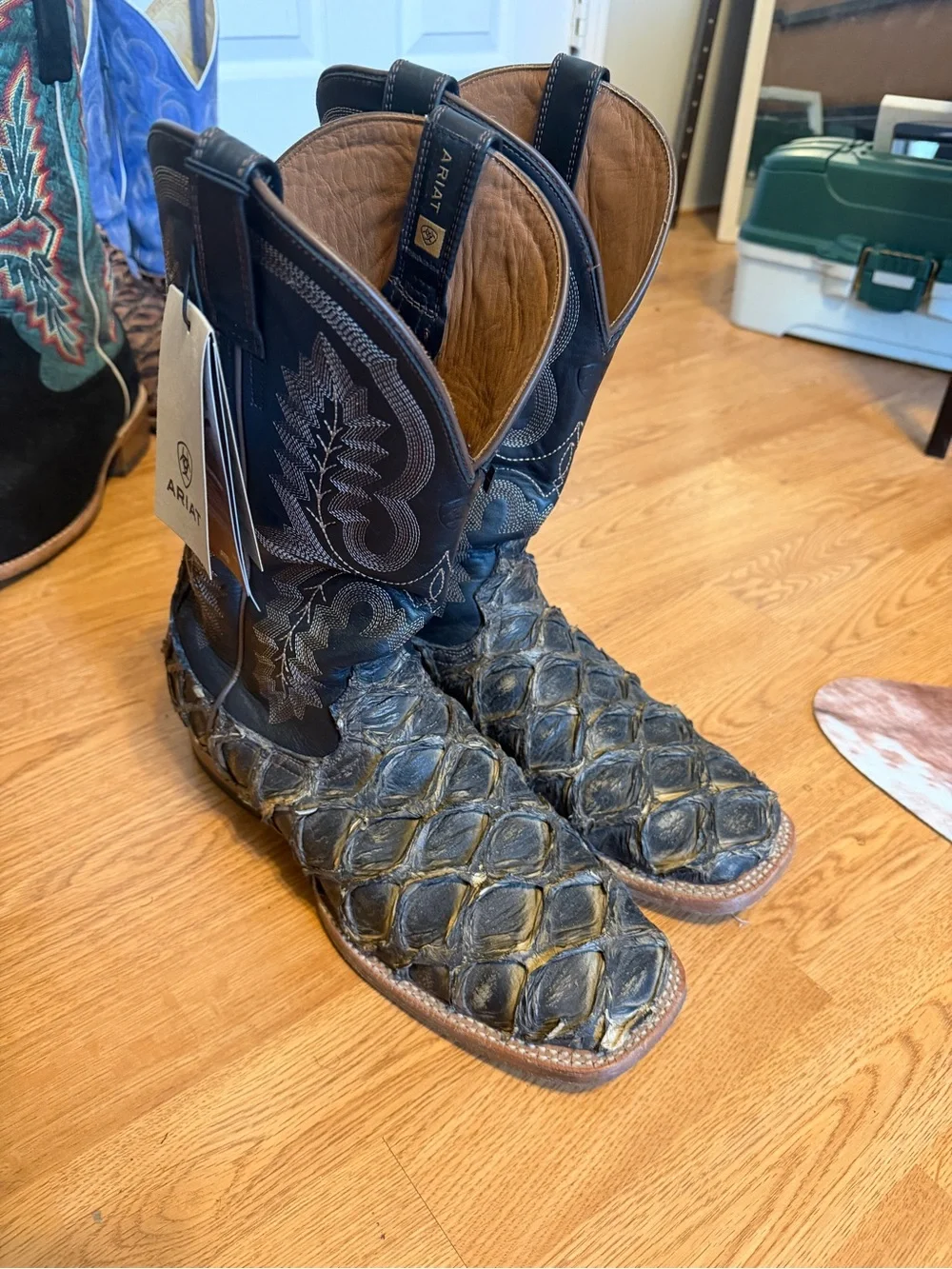 Ariat Black and Brown Pirarucu Exotic  Leather Western Boots